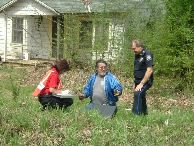 Truck driver speaking with police after the accident